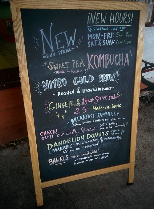 Menu board for the day at Sweet Pea Cafe in Tallahassee