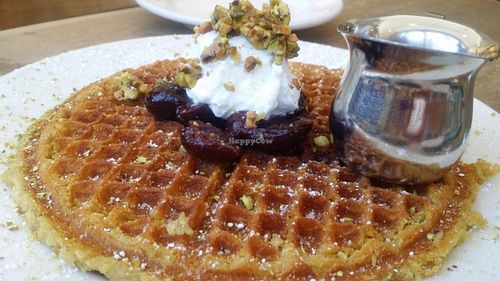 Cherry Pistachio Waffle at Cafe Flora in Seattle