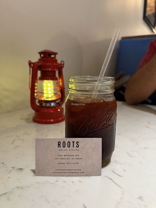 Iced teaa  at Roots Indian Bistro in Los Angeles