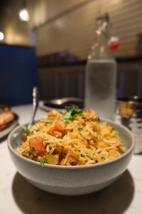 Vegan biryani  at Roots Indian Bistro in Los Angeles