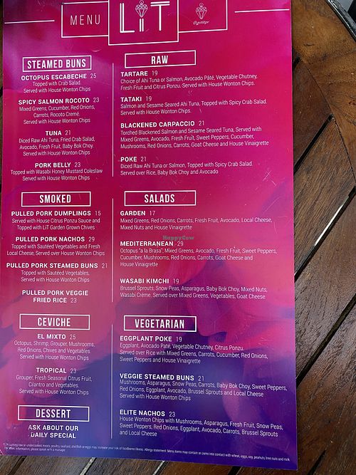 Menu at LiT in San Juan