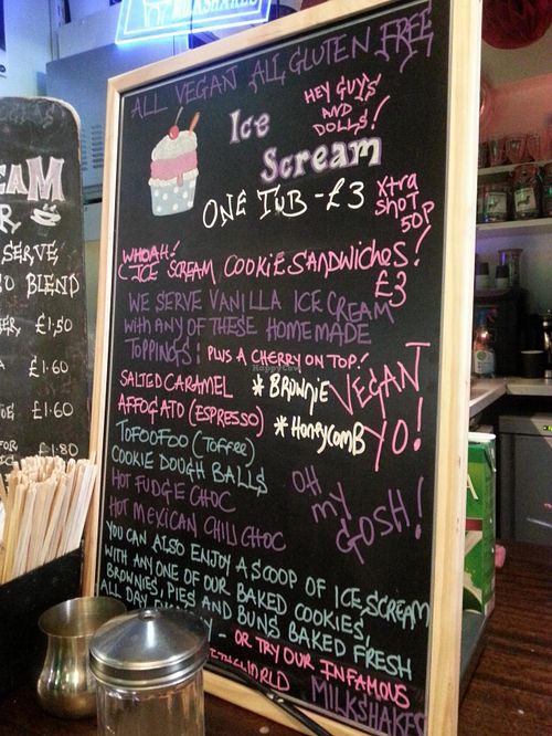 Ice cream menu at Cookies and Scream - Camden Lock Market in North West London