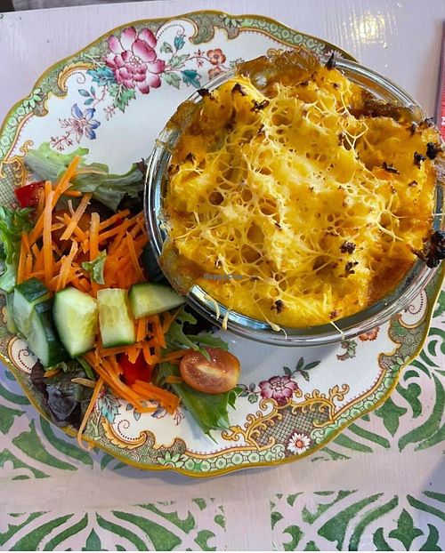 Cottage pie and salad at Healthy Mind Cafe in Redditch