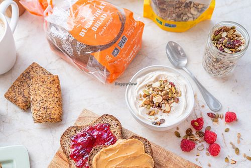 A full GluteNull breakfast. GluteNull can be found at Wholefoods, Save-on-Foods, Pomme Natural Market, Safeway, Nature's Fare or directly at GluteNull Bakery in Port Coquitlam