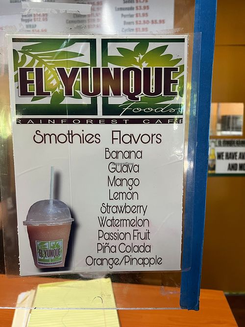 Available smoothie flavors (all made without milk!) at El Yunique Rainforest Cafe in Rio Grande
