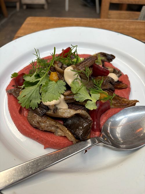 Mushrooms in a beetroot puree at Chuí in Buenos Aires