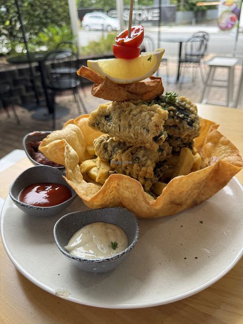 Vegan fish and chips  at Vega in Spring Hill