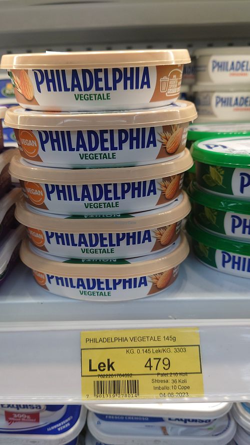 Vegan Philadelphia spread at Conad in Tirana
