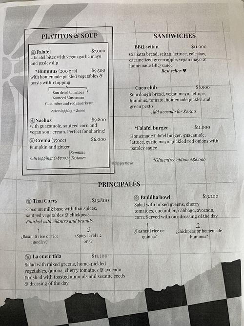 Menu  at Hablemos Coco Cafe in Puerto Natales