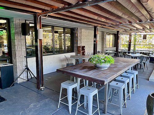 Shaded patio and they have their own parking area at Vegas Vegan Eatery in Las Vegas