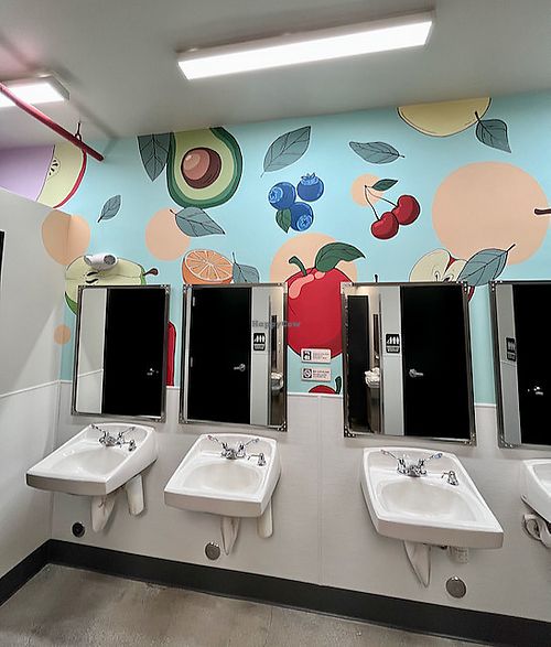 Unisex bathroom handwashing area at Vegas Vegan Eatery in Las Vegas