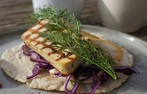 Vegan tofu taco (marinated and grilled tofu, sliced red cabbage, pickled turnips, vegan mayonnaise with smoked chili, dill & lime) at La Güerita in Lille