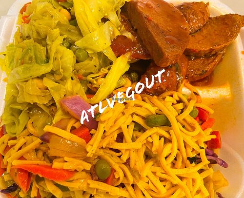 Cabbage, noodles and "pork”  at Chelsea's Bakery and Vegetarian Restaurant in Decatur