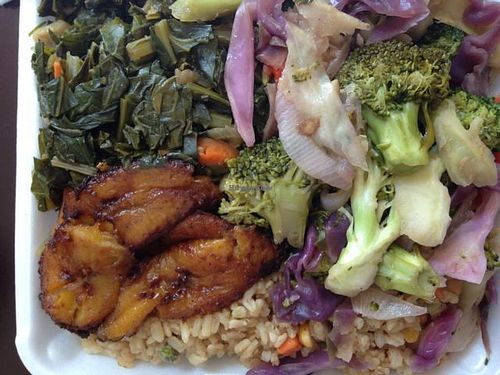 veggies and plantains with rice at Chelsea's Bakery and Vegetarian Restaurant in Decatur