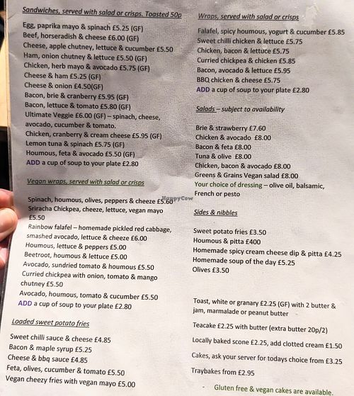Menu at Nine Leaves in Wirral