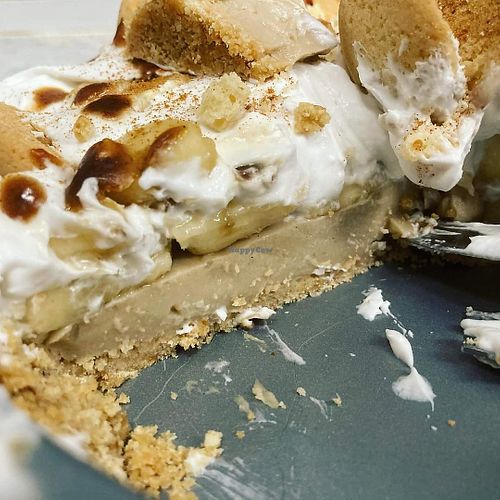 Chai spiced banana cream pie, Vanilla wafer crust, peanut butter caramel and cocowhip  at Heaven Sent Foods in Flagstaff