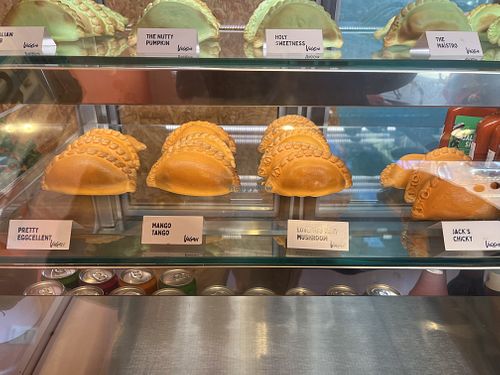 4 vegan options (orange ones, green ones are veggie)  at Hola Empanadas in Utrecht