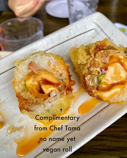 Complimentary sushi at Tama Sushi Ramen and Vegan in Huntington Beach