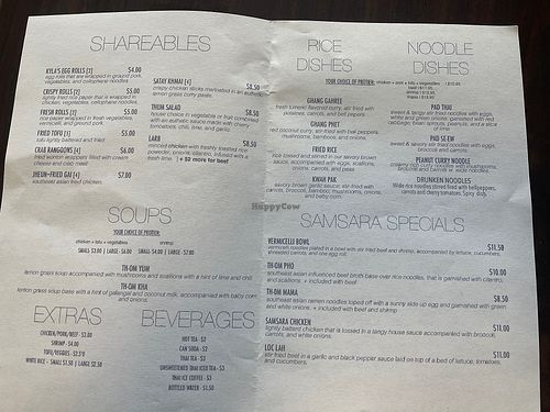 Great menu at Samsara in Traverse City