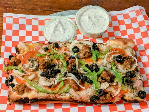 Supreme Personal Pizza with Ranch at Pi Vegan Pizzeria in Seattle