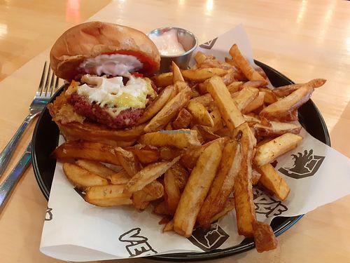 Nip crip burger with fries at V-EDGE in Middlesbrough