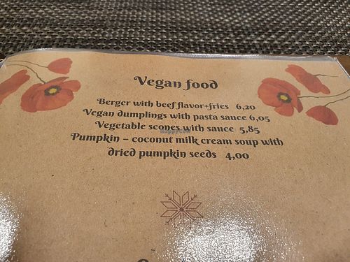 Vegan options on English menu at Lāsīte in Stende