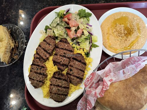 Baklava, Impossible Kefta Entrée (includes Pita), and Spicy Hummus at Pita Inn in Naperville