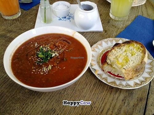 Gazpacho with Sourdough Bread at Blue Brick Cafe in South East London