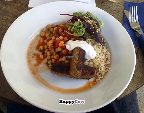 Homemade Vegan Sausages With Chickpea Stew & Vegan Mayo at Blue Brick Cafe in South East London