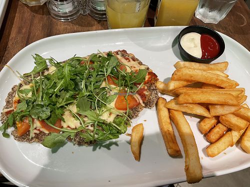 Mediterranean vegan Milanesa with fries at La Cantina in Tauranga