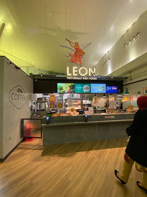 Restaurant counter, you have to order your food on a screen to the side of the counter, only one is presently working which is a bit annoying. at Leon in Cobham