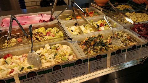 salad from buffet spread at Jagannath na Kurskoj in Moscow