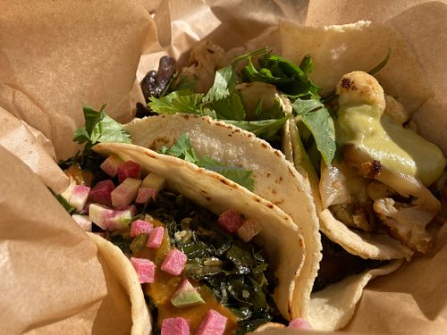 Cauliflower and smoky collards tacos  at Chaia in Bethesda