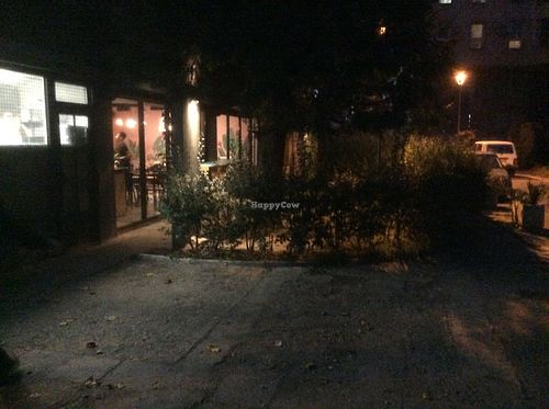 The front windows of Rai Urban at night! at Rai Urban Vege in Belgrade