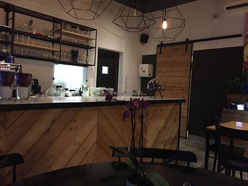 The bar/counter inside at Rai Urban Vege in Belgrade