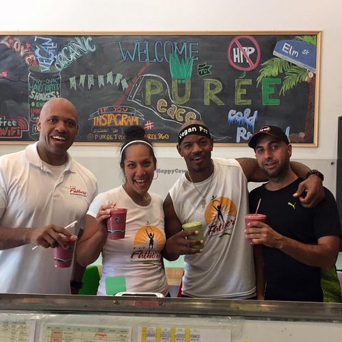 Drinking clean after spin class at SoulCycle Bethesda with the Fit Fathers team! at Puree Juice Bar in Bethesda