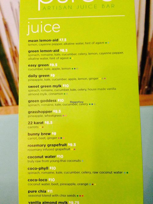 More menu at Puree Juice Bar in Bethesda
