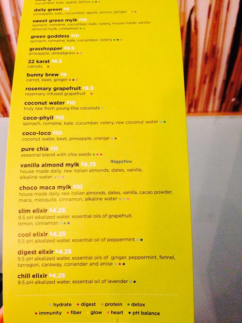 Menu details at Puree Juice Bar in Bethesda