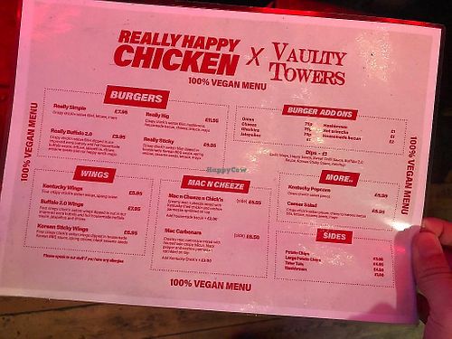Menu at Really Happy Chicken at Vaulty Towers in South East London