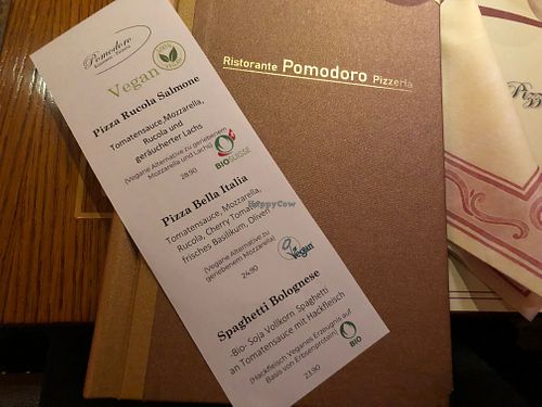 Vegan menu at Pomodoro in Bern