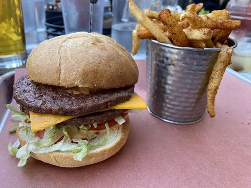 Vegan Smash Burger with Cajun Friess  at Grains of Wrath in Camas