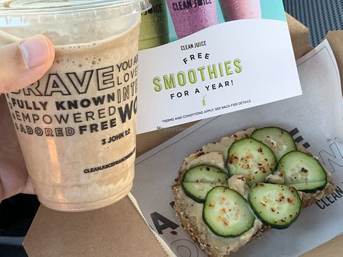 The Coffee One and The Hummus Toast without feta  at Clean Juice in Lake Mary