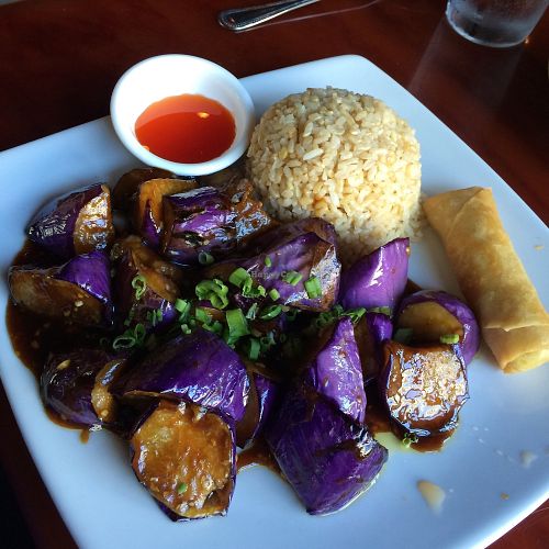eggplant dish + spring roll at Spring Rolls in Raleigh