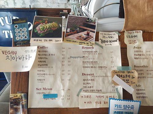 Café Manderley menu – "Vegan 치아바타 샌드위치" (left) is the vegan option. at Cafe Manderley in Seoul