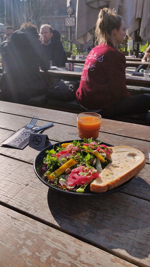 'Vegan vegan' salad and 'orange orange' juice at Louie Louie in Amsterdam