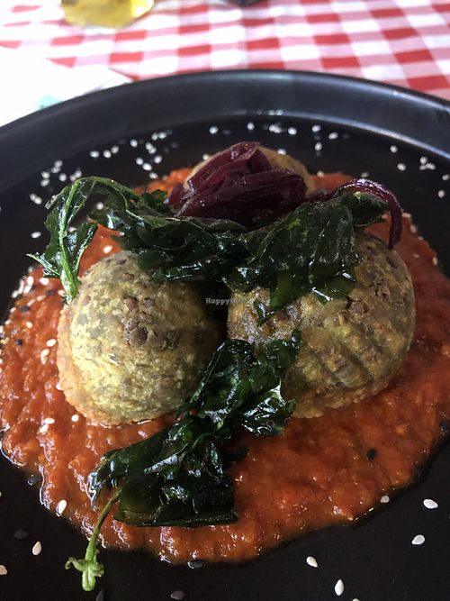 Lentil arancini, get this, the flavors are amazing.  at Casa Sofia in Playa Del Carmen