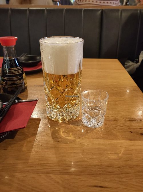 Beer with a shot of sake at Kawaru in Munich