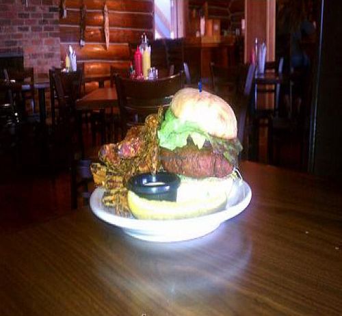 Mountain Sized Veggie Burger with Sweet Potato Fries at Denali Brew Pub in Talkeetna