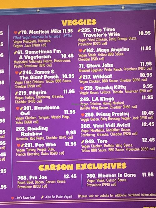 Vegetarian and vegan sandwich options   at Ike's in Carson