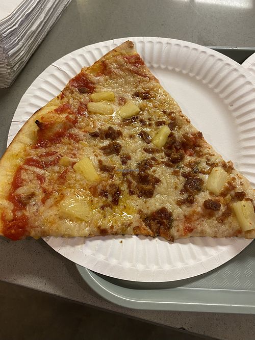Bacon and pineapple slice at Secret Vegan Pizza in Los Angeles